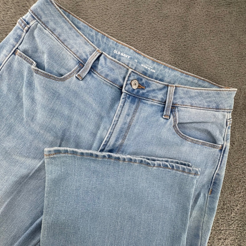 Old Navy Wow Flare Jeans Womens 10 Light Wash Excellent High‎ Rise Stretch Blue